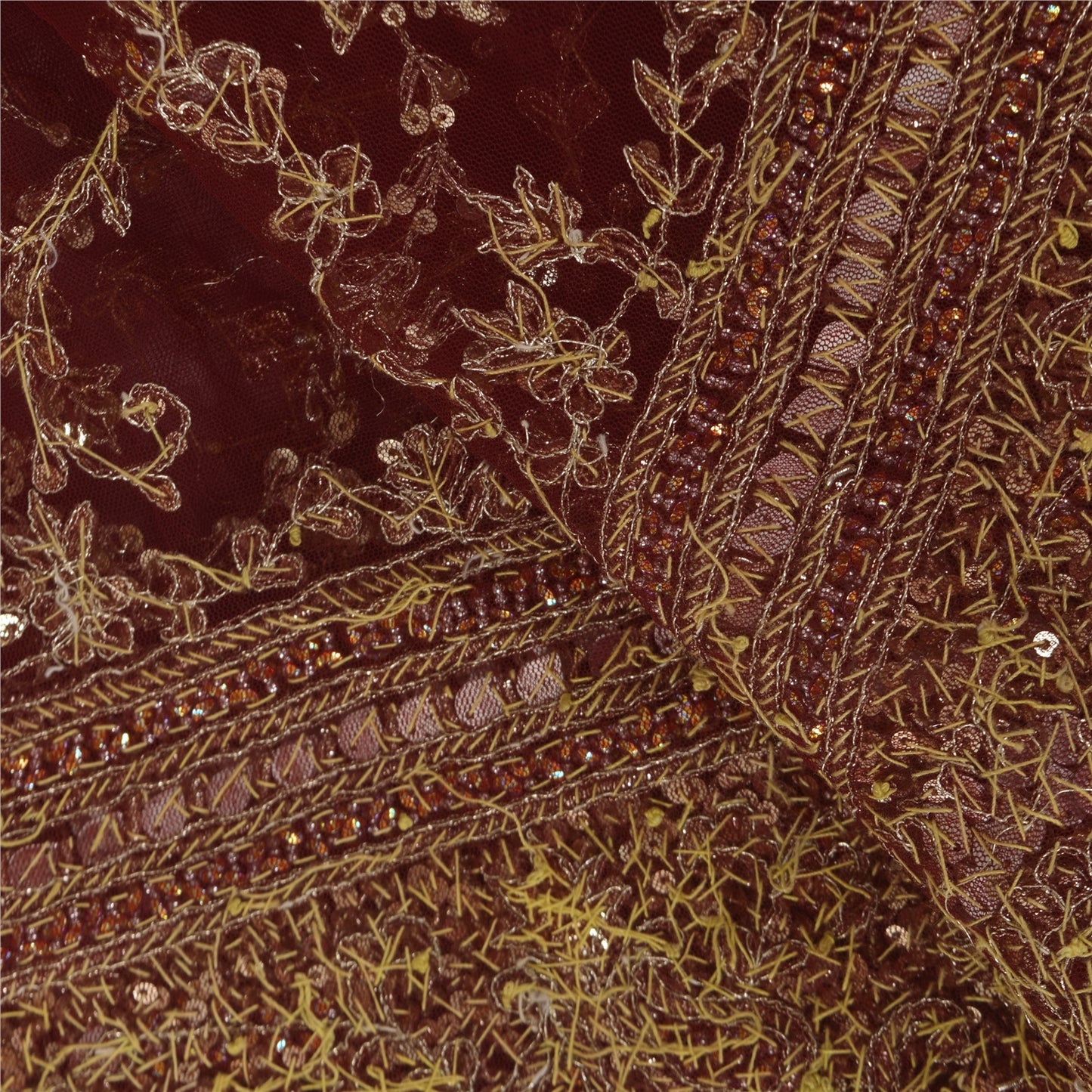 Sanskriti Vintage Indian Red Dupatta Long Stole Net Mesh Hand Beaded Ethnic Veil