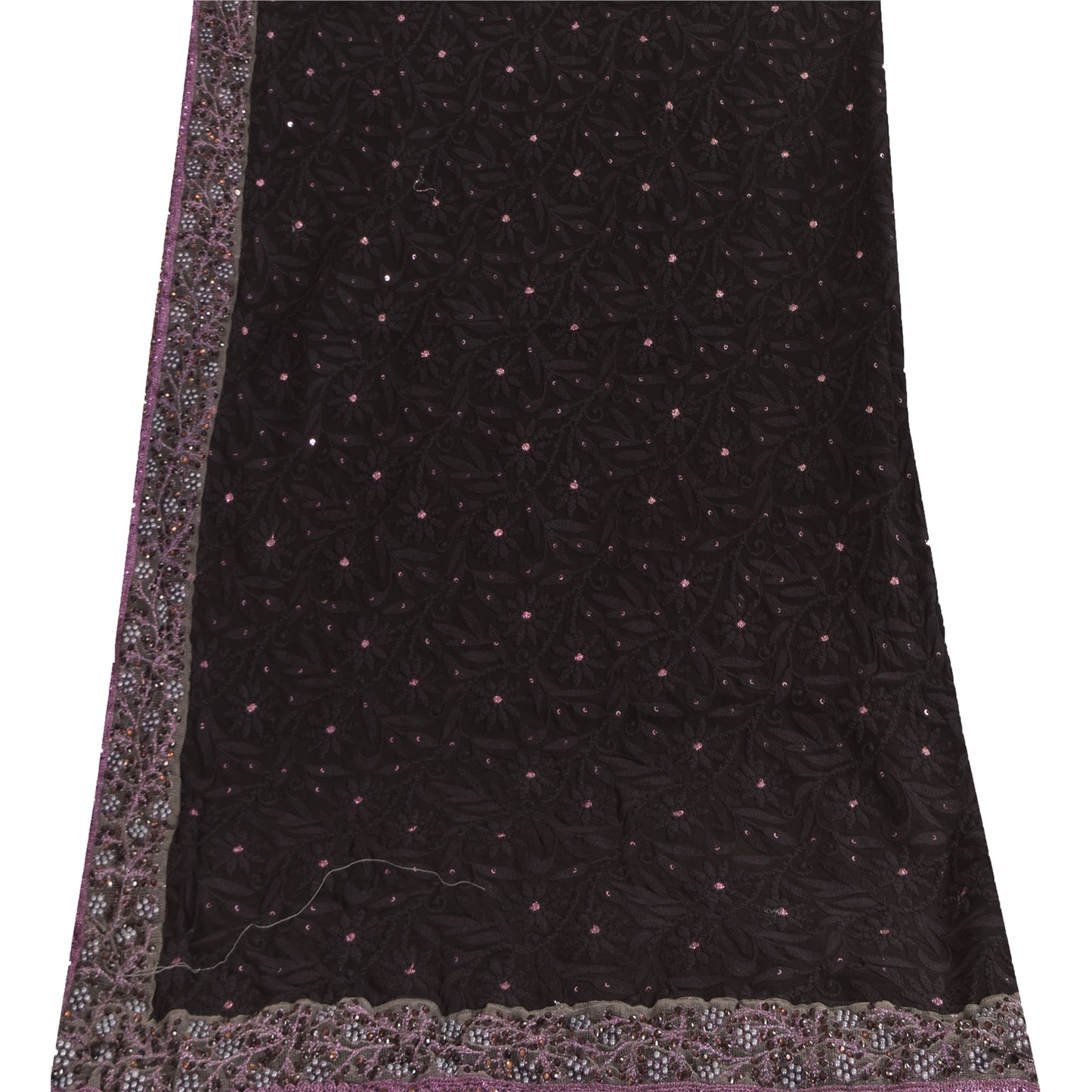 Sanskriti Vintage Black Dupatta Long Stole Pure Georgette Hand Beaded Wrap Veil