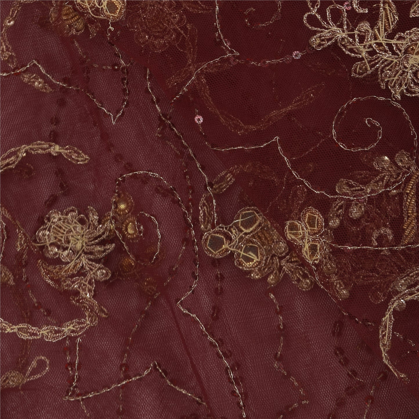 Sanskriti Vintage Red Dupatta Long Stole Net Mesh Hand Beaded Ethnic Wrap Hijab