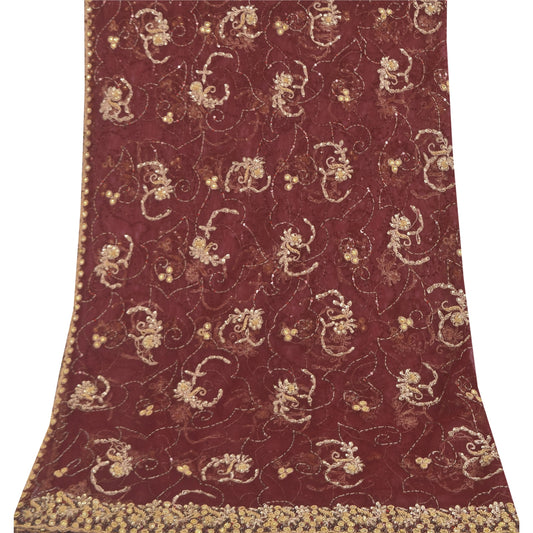 Sanskriti Vintage Red Dupatta Long Stole Net Mesh Hand Beaded Zari Zarrdozi Ethnic Wrap Hijab Indian Heritage Textile Women Traditional