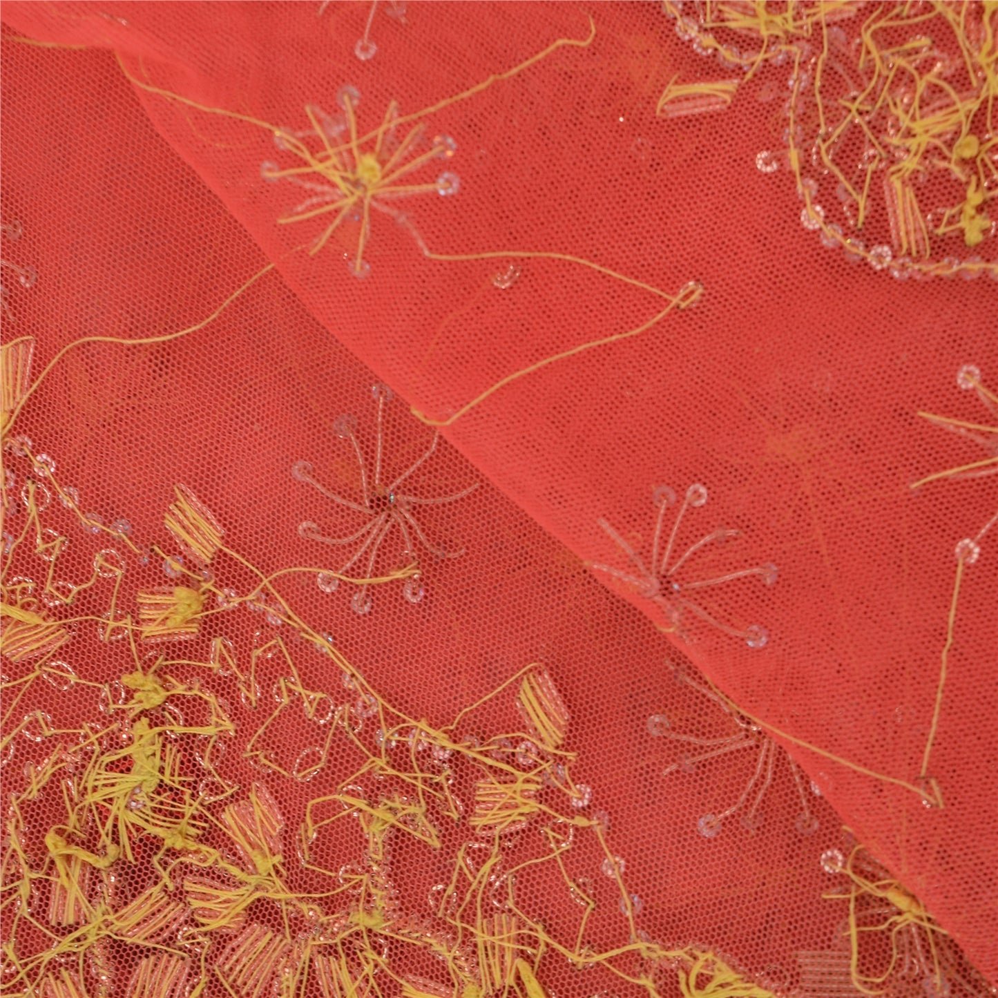 Sanskriti Vintage Pink Dupatta Long Stole Net Mesh Hand Beaded Premium Wrap Veil