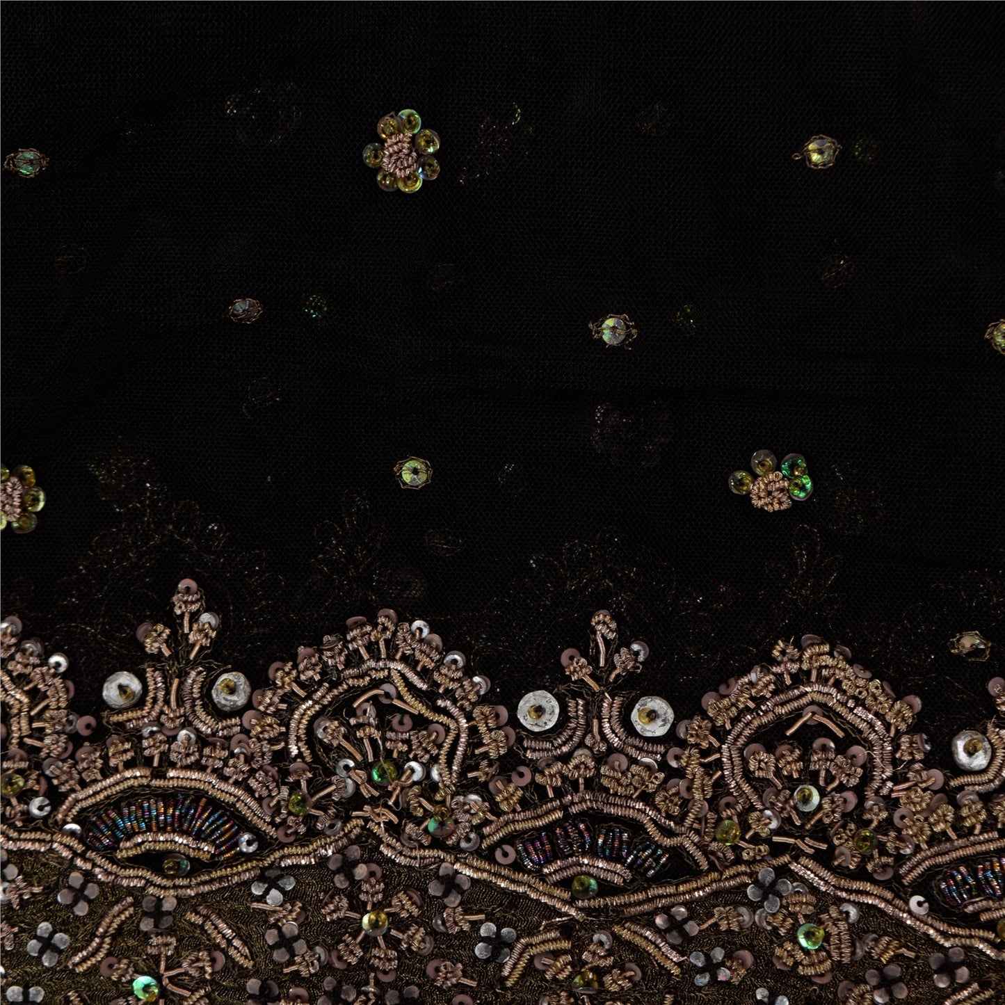 Sanskriti Vintage Ivory/Orange Dupatta Long Stole Pure Silk Hand Beaded Veil