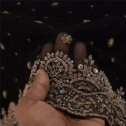 Sanskriti Vintage Ivory/Orange Dupatta Long Stole Pure Silk Hand Beaded Veil