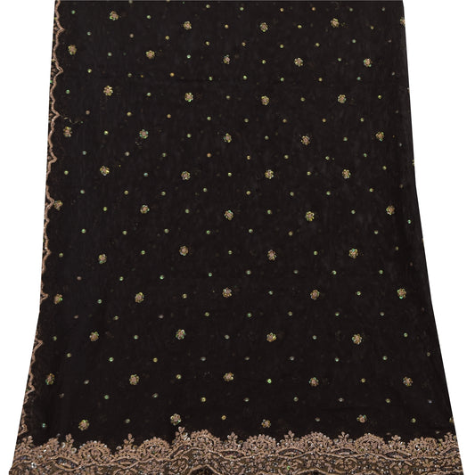 Sanskriti Vintage Black Net Mesh Dupatta Long Stole Hand Embroidered Zari Zardozi Sequins Veil Home Decor, Sewing, Upcycling, DIY Projects