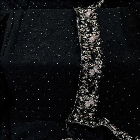 Sanskriti Vintage Black Dupatta Long Stole Cotton Silk Hand Beaded Ethnic Veil