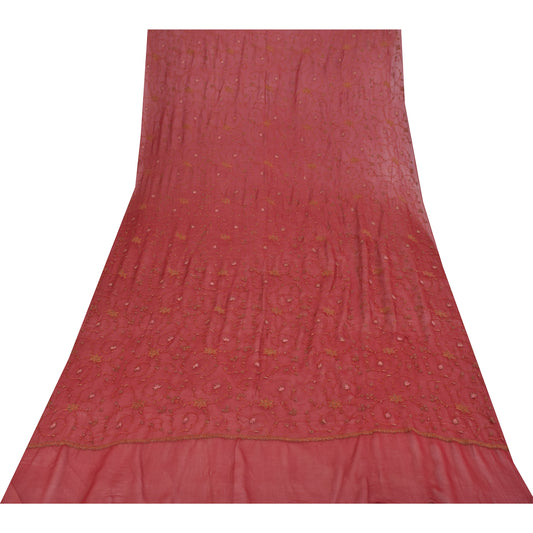 Sanskriti Vintage Red Pure Georgette Silk Dupatta Long Stole Embroidered Veil Home Decor, Sewing, Upcycling, DIY Projects, Crafting