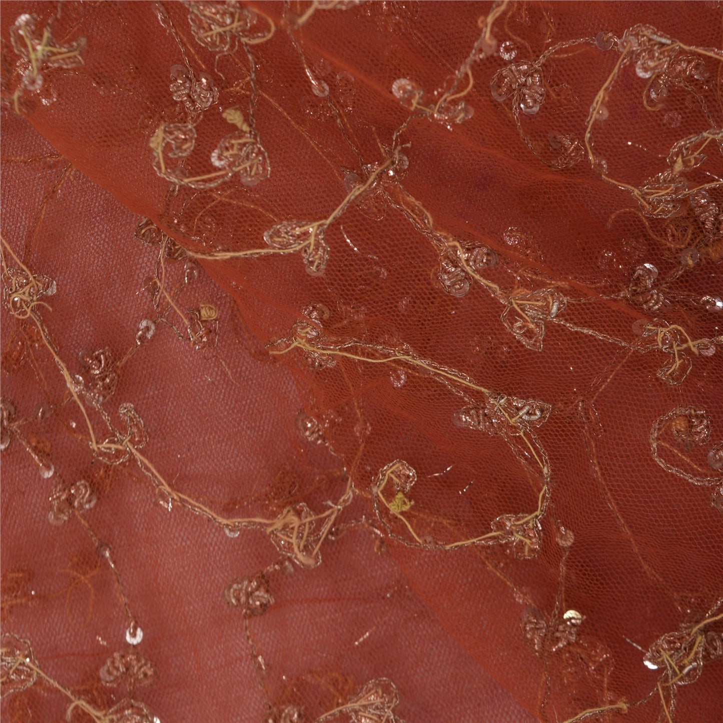 Sanskriti Vintage Orange Dupatta Long Stole Net Mesh Hand Beaded Premium Scarves