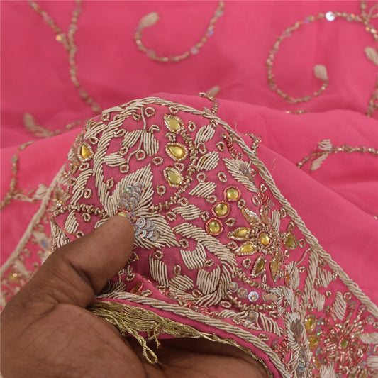 Sanskriti Vintage Pink Dupatta Long Stole Georgette Hand Beaded Premium Scarves