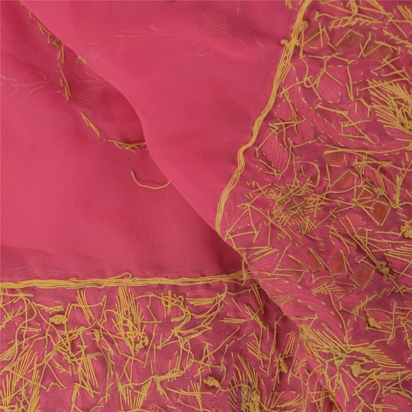 Sanskriti Vintage Pink Dupatta Long Stole Georgette Hand Beaded Premium Scarves