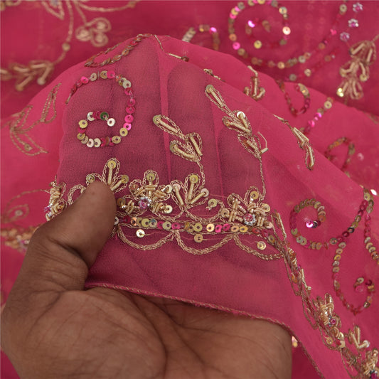 Sanskriti Vintage Pink Dupatta Long Stole Georgette Hand Beaded Premium Scarves