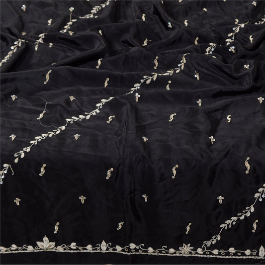 Sanskriti Vintage Sort Dupatta Lang Stol Kunstsilke Håndperlede Premium Tørklæder