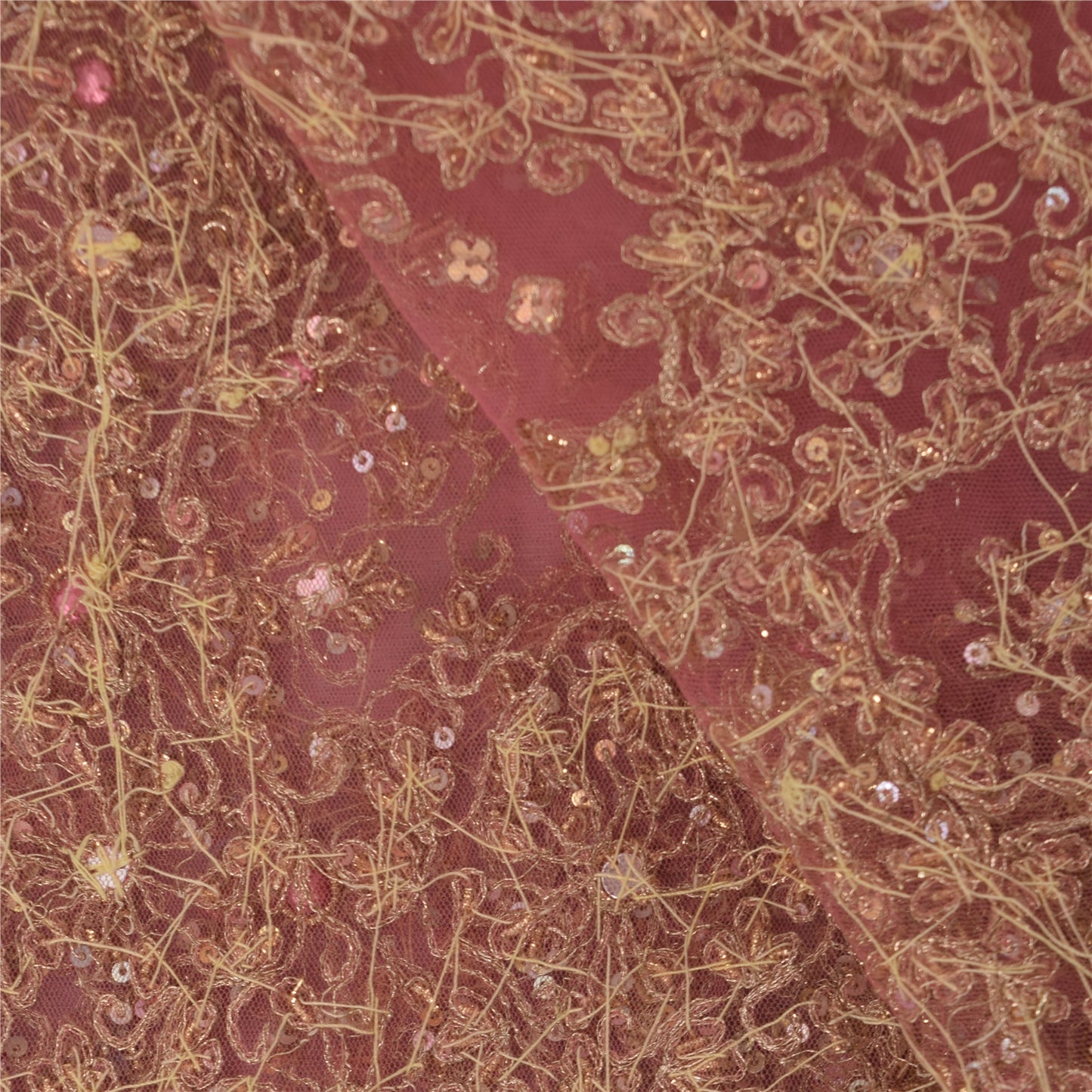 Sanskriti Vintage Pink Dupatta Long Stole Net Mesh Hand Beaded Ethnic Wrap Veil