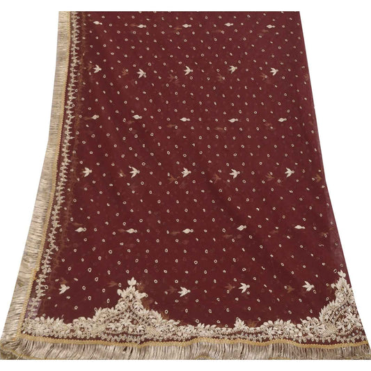 Sanskriti Vintage Red Dupatta Long Stole Net Mesh Hand Beaded Premium Wrap Veil