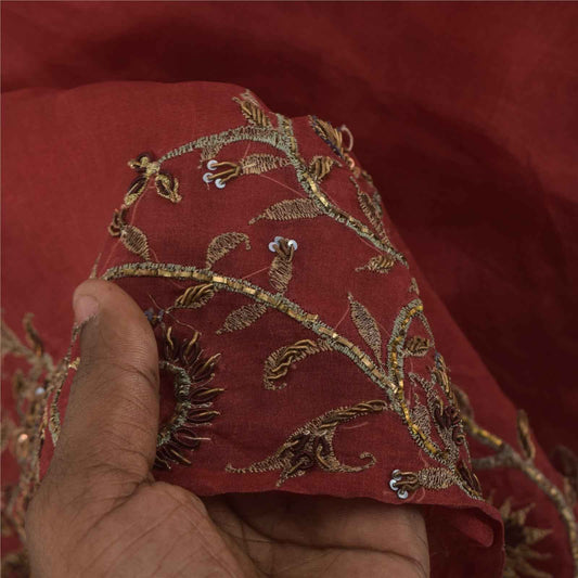 Sanskriti Vintage Indian Red Dupatta Long Stole Pure Organza Hand Beaded Scarves