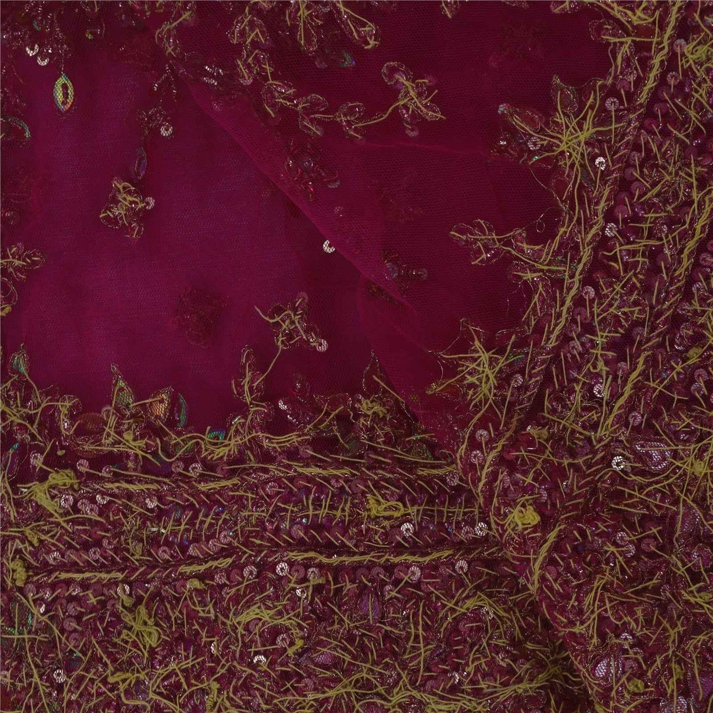 Sanskriti Vintage Pink Dupatta Long Stole Net Mesh Hand Beaded Ethnic Scarves