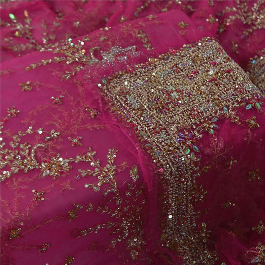 Sanskriti Vintage Pink Dupatta Long Stole Net Mesh Hand Beaded Ethnic Scarves