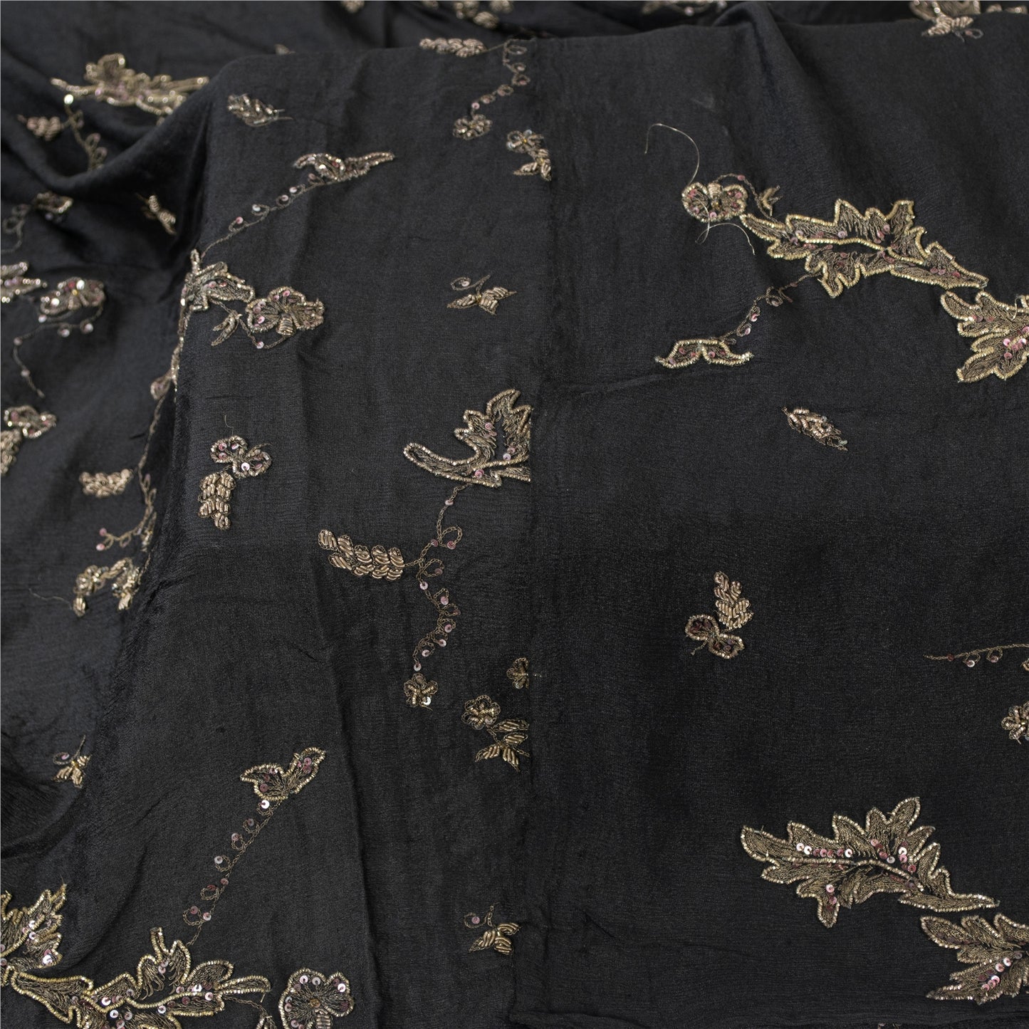 Sanskriti Vintage Long Dupatta Pure Chiffon Black Hand Beaded Zari Zardozi Stole
