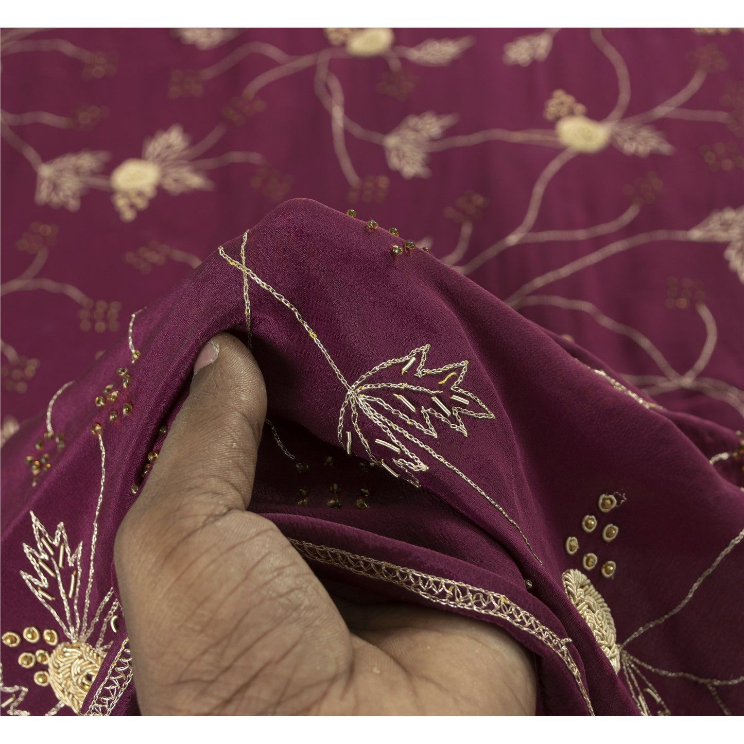 Sanskriti Vintage Long Dupatta Purple Pure Silk Hand Beaded Zardozi Stole Veil