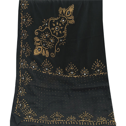 Sanskriti Vintage Long Dupatta/Stole Black Pure Crepe Hand Beaded Zardozi Stole