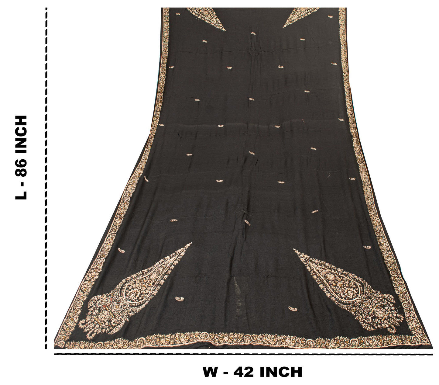 Sanskriti Vintage Black Pure Silk Dupatta Long Stole Hand Embroidered Zardozi Scarves Create Dresse, Kaftan, Skirt, Project, Decor, Sewing