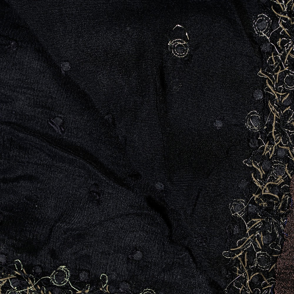 Sanskriti Vintage Black Pure Chiffon Silk Dupatta Long Stole Hand Beaded Zari Sequins Crafting, Upcycling, Recycling, Dress Making, Home Decor,