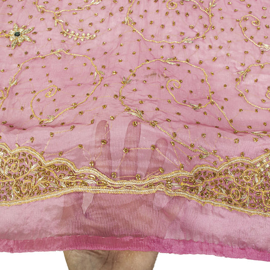 Sanskriti Vintage Pink Art Silk Dupatta/Stole Hand Embroidery Zardozi Dabka Veil