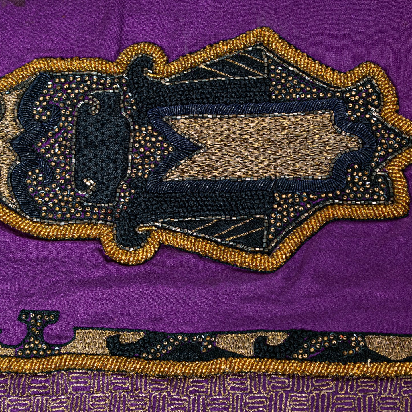 Sanskriti Vintage PurplePure Silk Dupatta Long Stole Hand Beaded Patch Work Veil