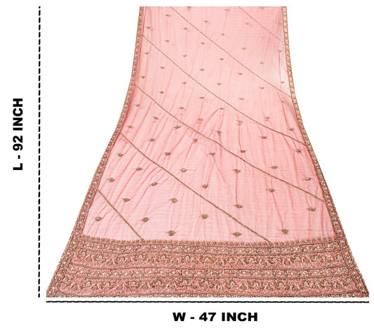 Sanskriti Vintage Red Net Dupatta Long Stole Hand Beaded Zardozi Bridal Scarves