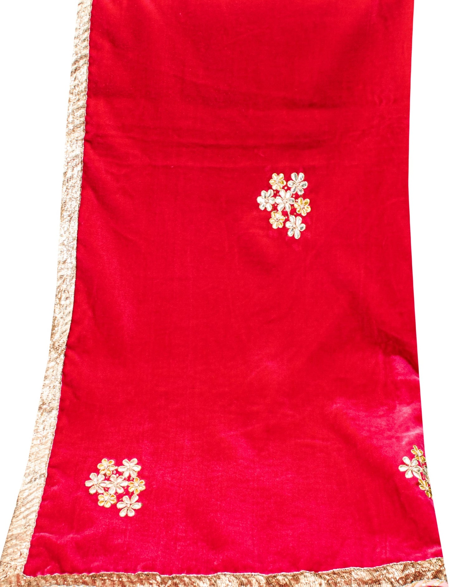 Sanskriti Vintage Pink Velvet Dupatta Long Stole Hand Embroidery Gota Patti Veil