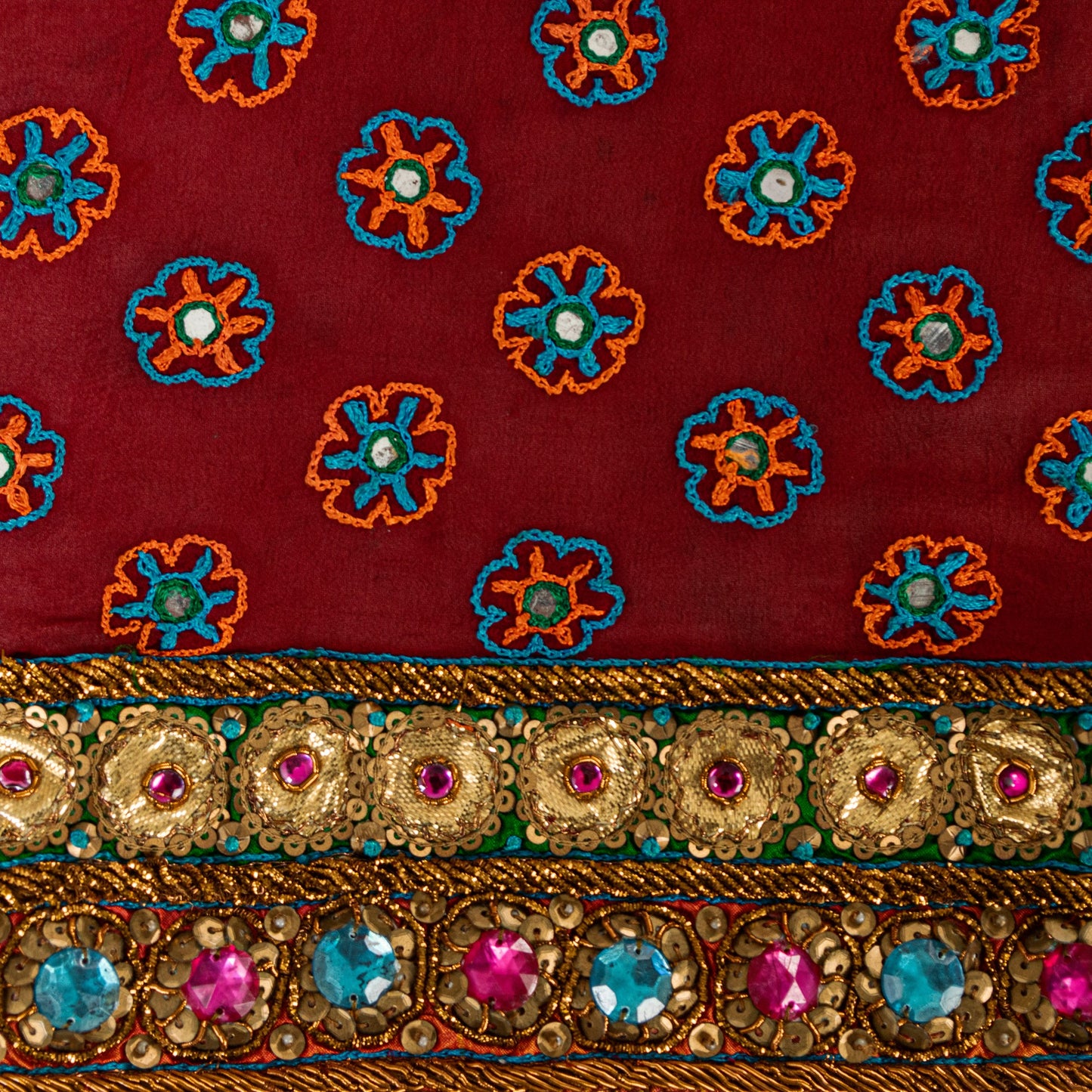 Sanskriti Vintage Red Pure Georgette Dupatta Long Stole Hand Beaded Zardozi Veil