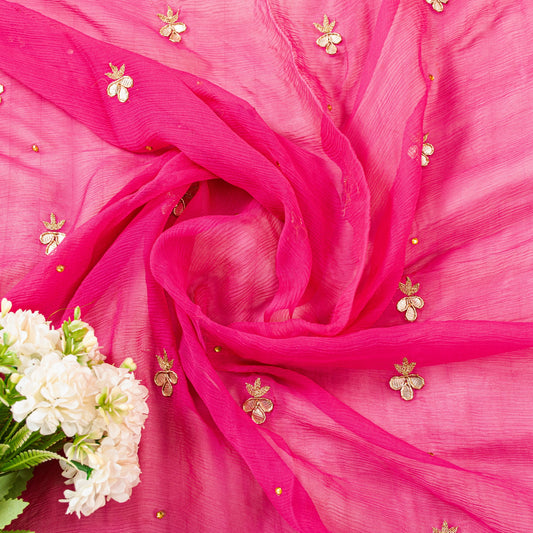 Sanskriti Vintage Pink Pure Chiffon Dupatta Long Stole Hand Beaded Zardozi Scarf