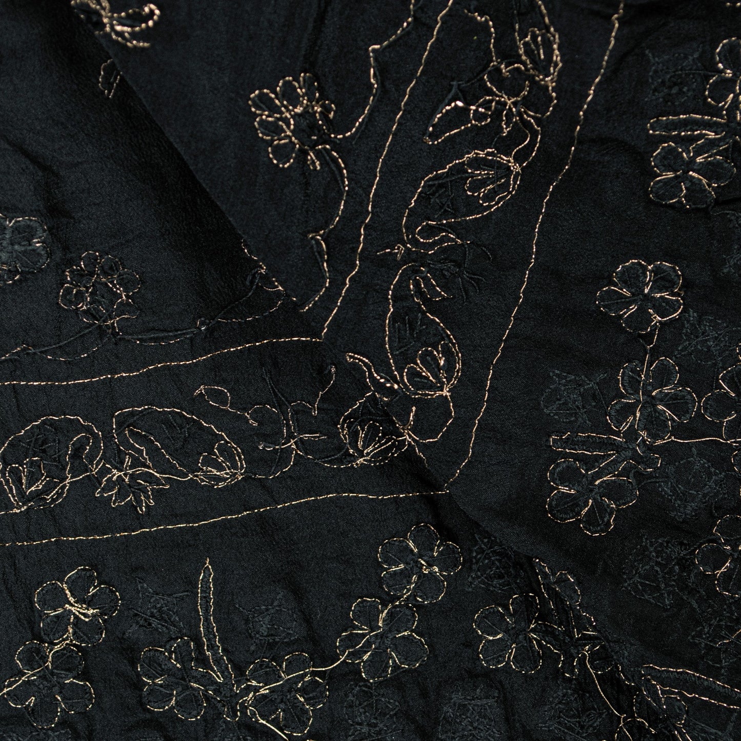 Sanskriti Vintage Black Pure Silk Dupatta Long Stole Hand Beaded Zardozi Scarves