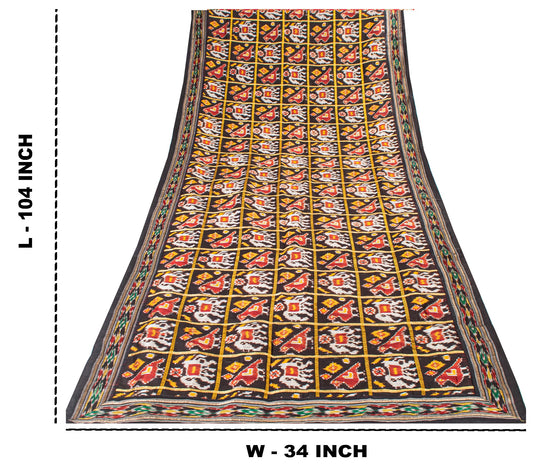 Sanskriti Vintage BlackPure Silk Dupatta Stole PatanPatola Double Ikat Handwoven