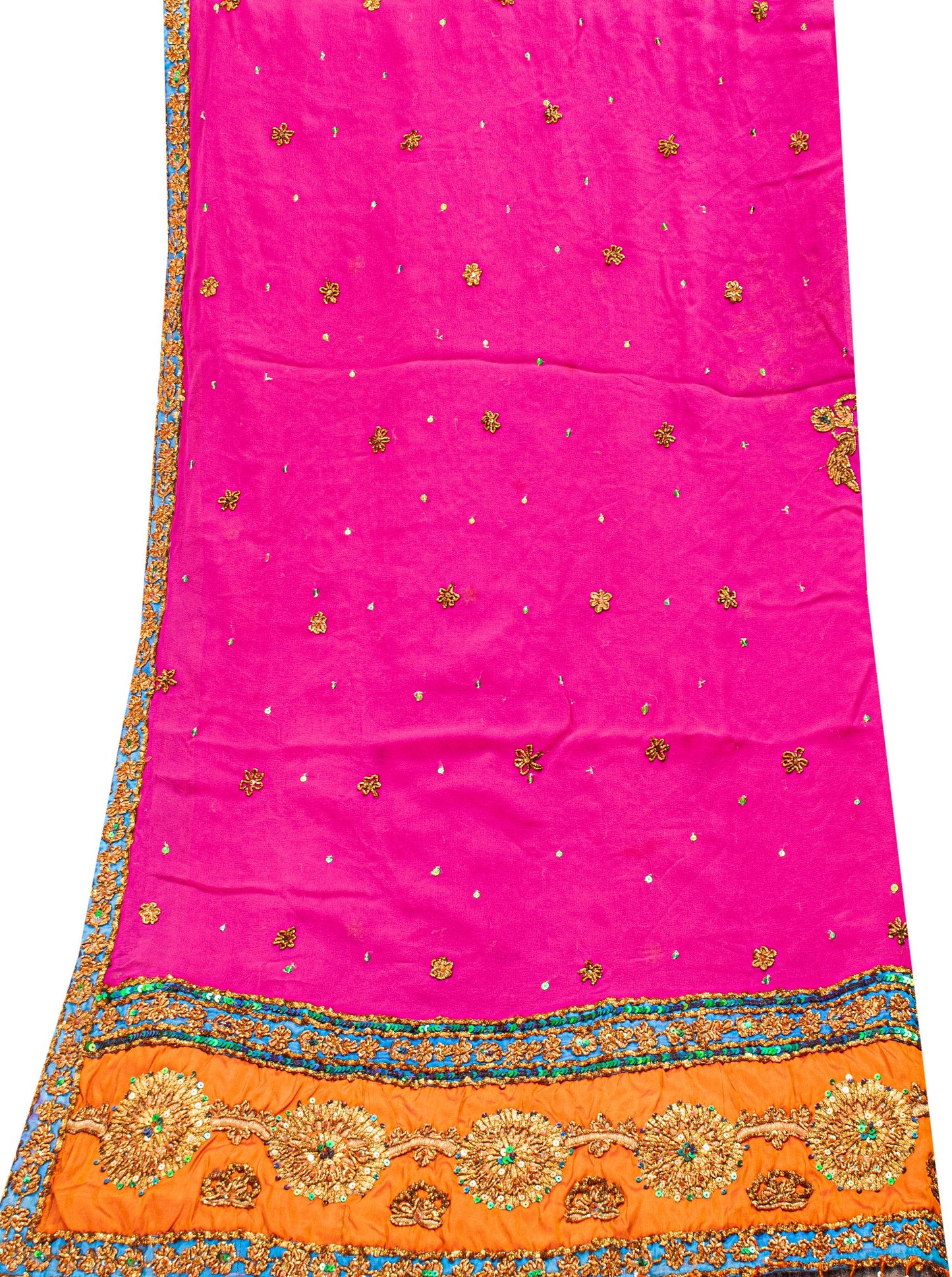 Sanskriti Vintage Pink Pure Georgette Silk Dupatta Long Stole Hand Beaded Scarf