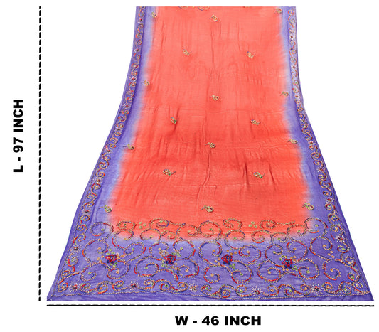 Sanskriti Vintage Red-Purple Pure Georgette Dupatta Stole Hand Glass Bead Dabka