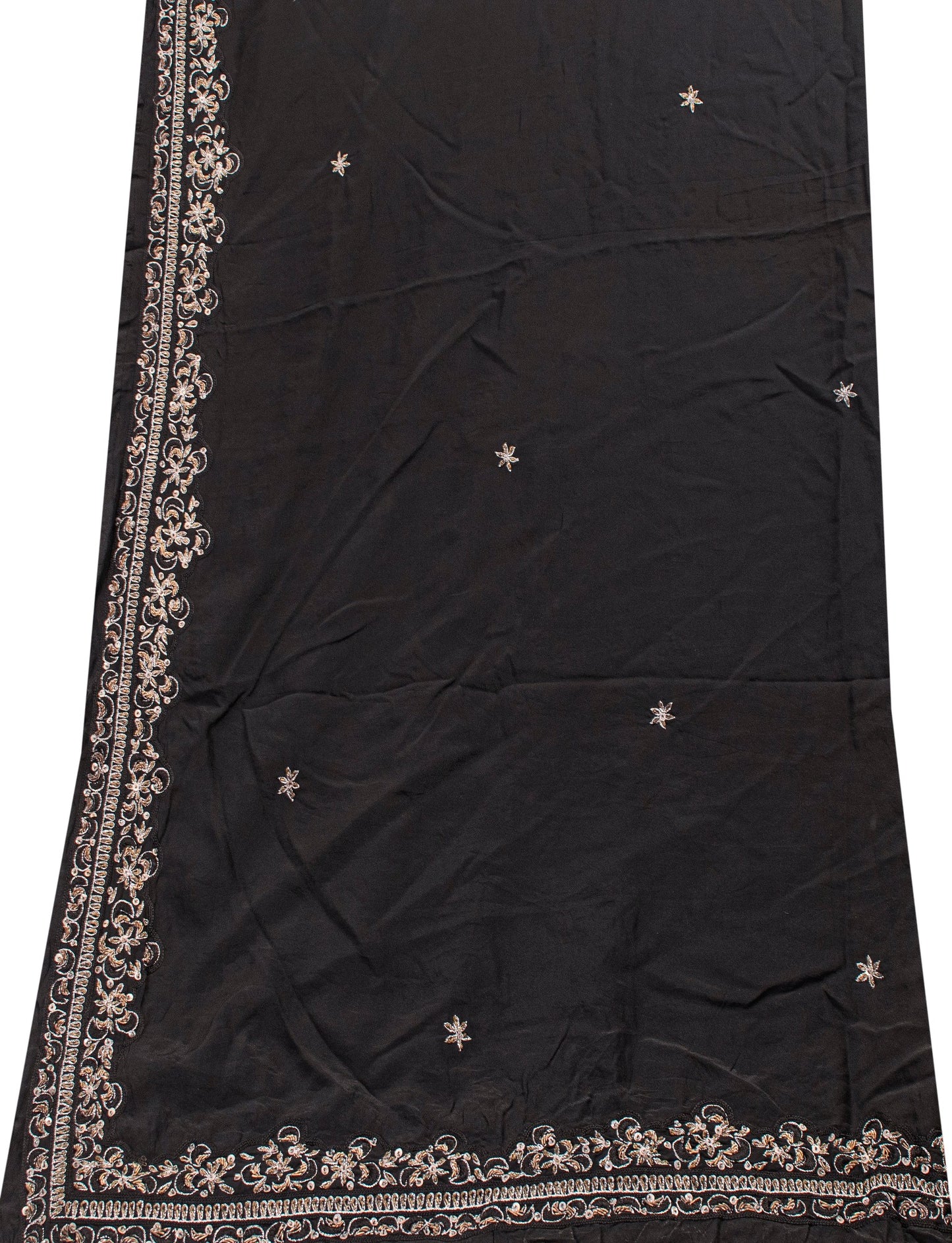 Sanskriti Vintage Black Pure Silk Dupatta Long Stole Hand Beaded Zardozi Scarves