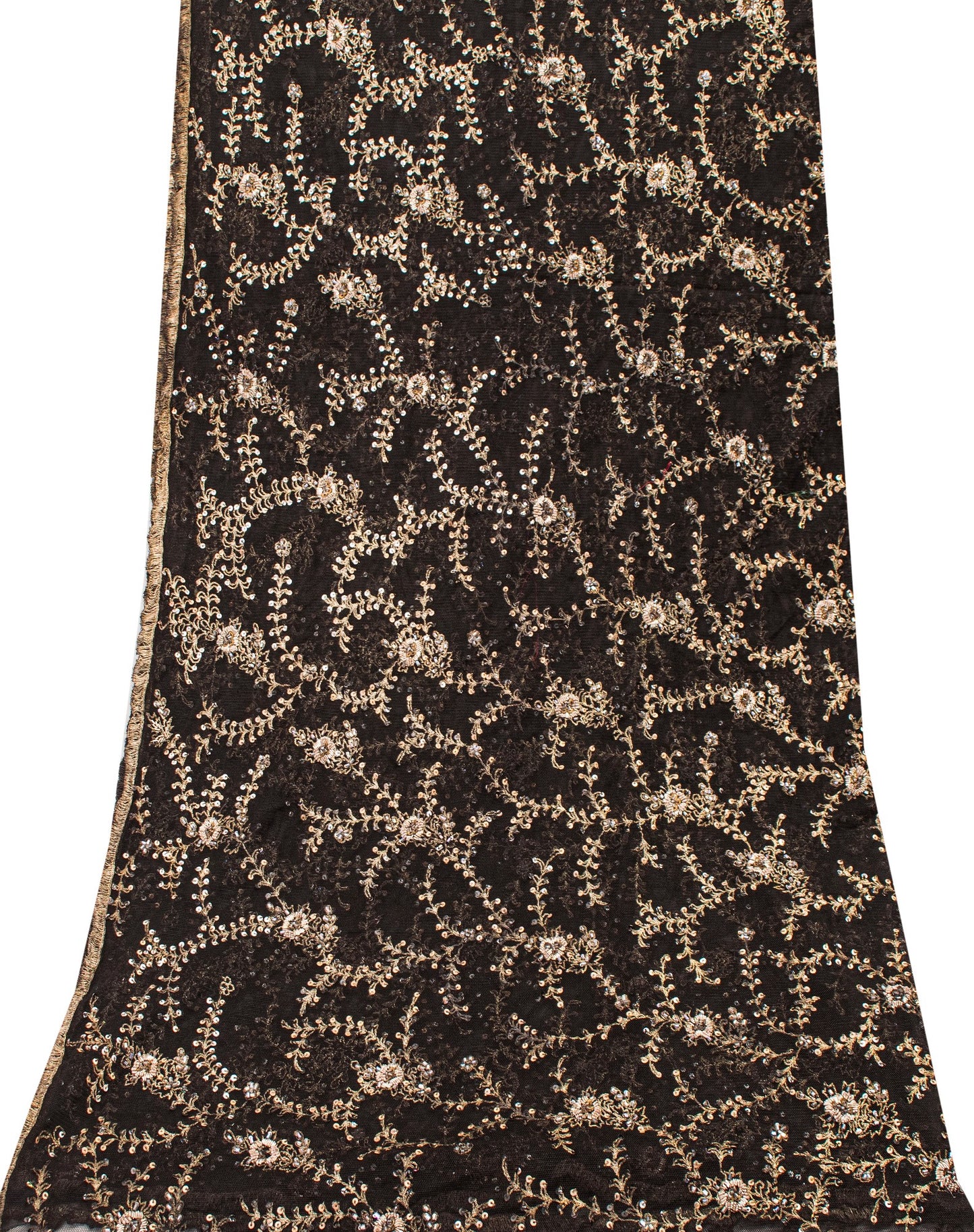 Sanskriti Vintage Black Net Stole Dupatta Long Hand Beaded Zari Wedding Scarves