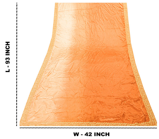 Sanskriti Vintage Peach Pure Satin Dupatta Long Stole Hand Embroidered Zardozi