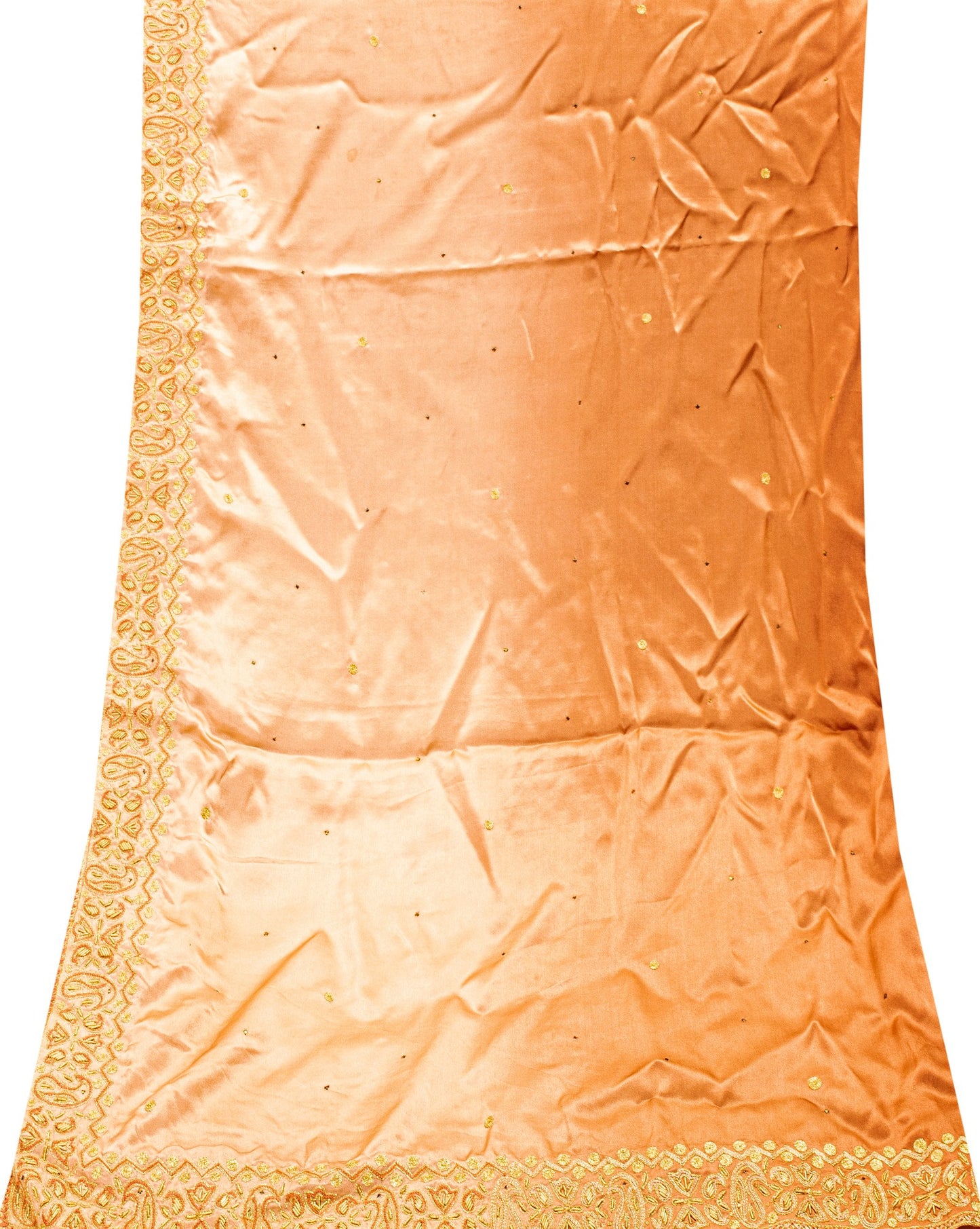 Sanskriti Vintage Peach Pure Satin Dupatta Long Stole Hand Embroidered Zardozi