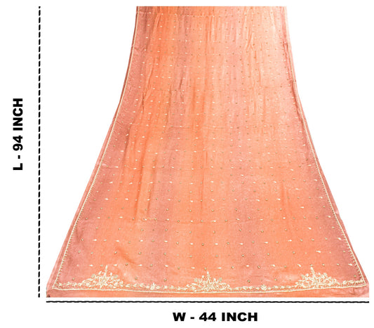 Sanskriti Vintage Peach Art Silk Dupatta Long Stole Hand Beaded Zardozi Scarves