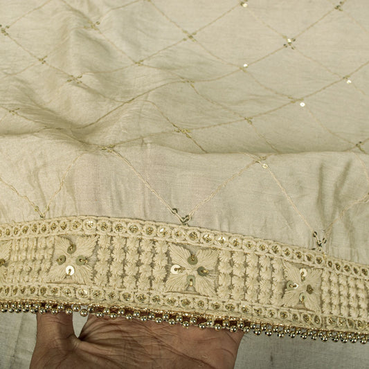 Sanskriti Vintage Cream Blend Cotton Dupatta/Stole Embroidered Traditional Veil