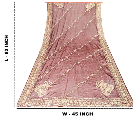 Sanskriti Vintage Brown Georgette Dupatta/Stole Hand Embroidery Zardozi Dabka