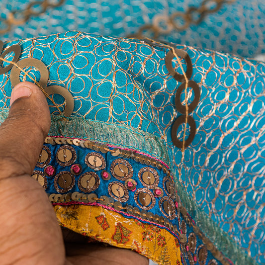 Sanskriti Vintage Blue Pure Georgette Silk Dupatta/Stole Hand Beaded Sequin Veil