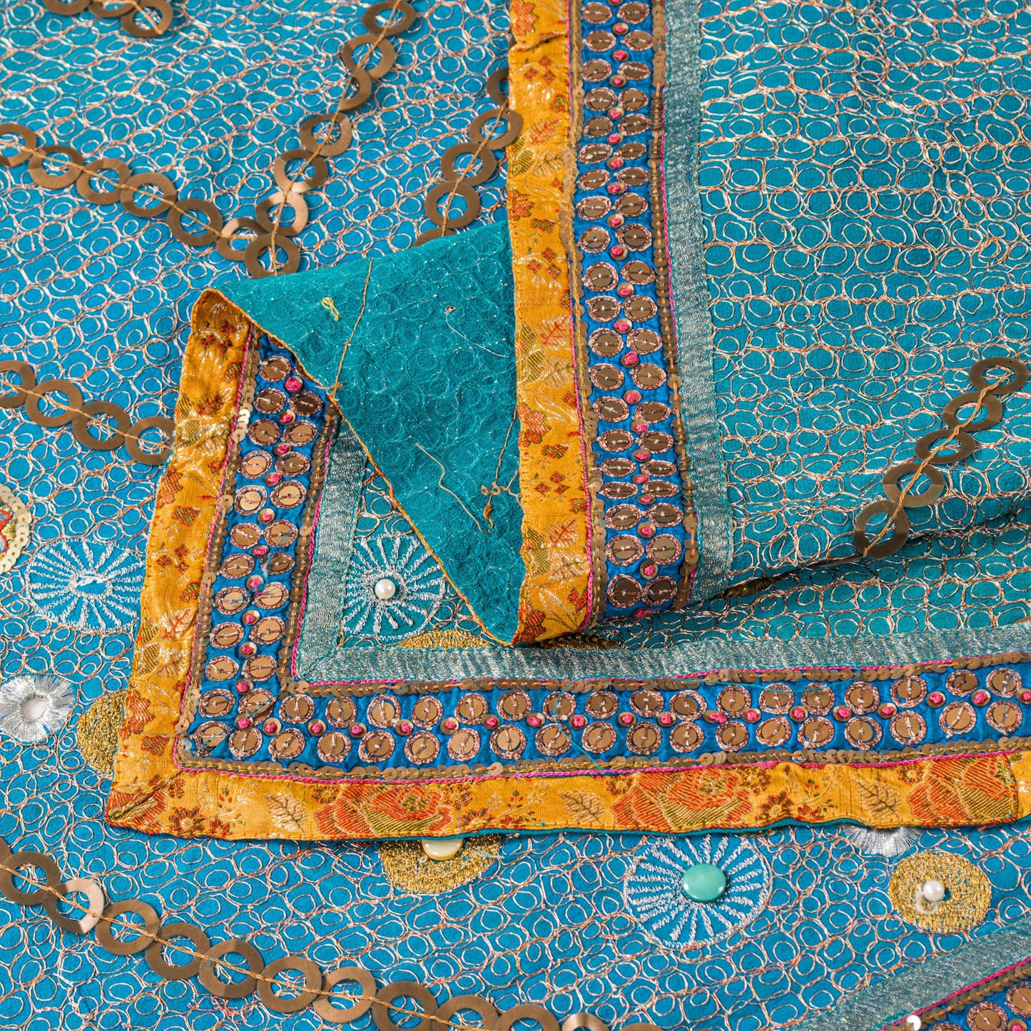 Sanskriti Vintage Blue Pure Georgette Silk Dupatta/Stole Hand Beaded Sequin Veil