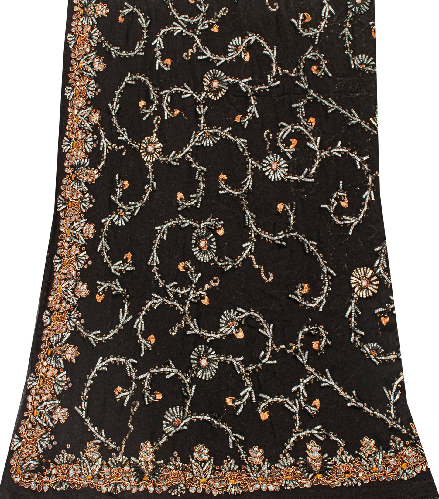 Sanskriti Vintage Black Pure Georgette Dupatta/Stole Hand Embroidered Gota Veil