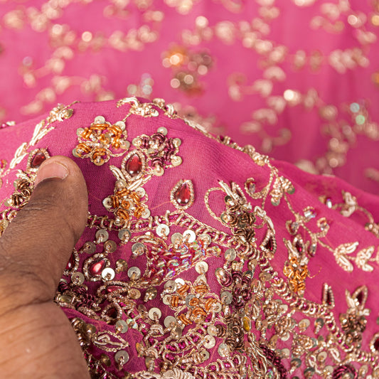 Sanskriti Vintage Pink Pure Georgette Dupatta/Stole Hand Embroidery Zardozi Veil