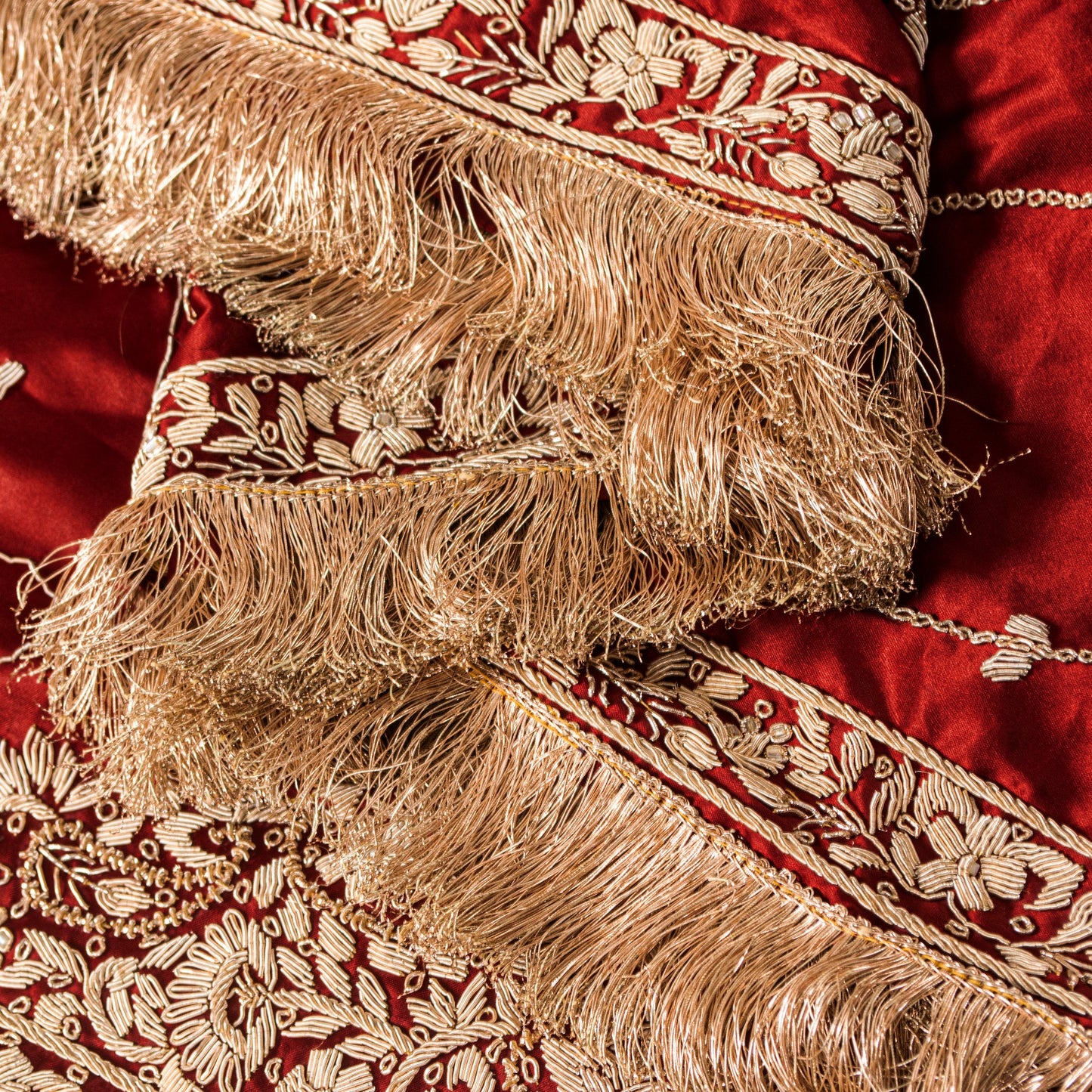 Sanskriti Vintage Soft Red Art Silk Dupatta/Stole Hand Embroidered Zardozi Scarf