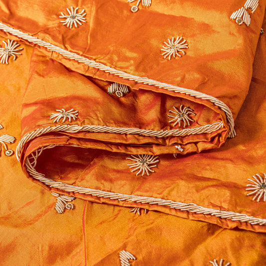 Sanskriti Vintage Saffron Pure Silk Dupatta/Stole Hand Embroidery Zardozi Ethnic