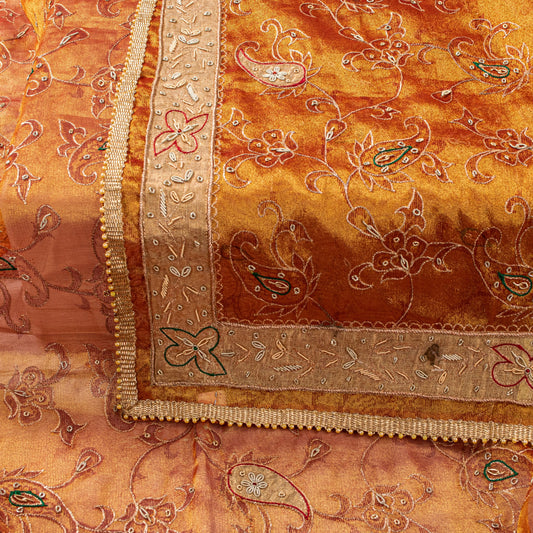 Sanskriti Vintage Golden Dupatta/Stole Art Silk Hand Embroidered Zardozi Zari
