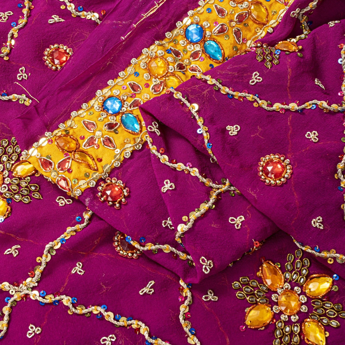Sanskriti Vintage Purple Pure Georgette Dupatta/Stole Hand Embroidery Zardozi